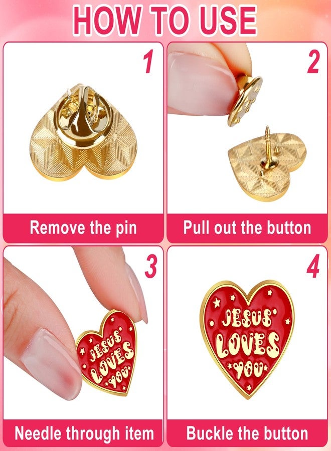 Furbeko 68 Pcs Religious Jesus Pins Bulk Christian Favors Jesus Loves You Lapel Brooch Red Heart Pins Badge for Clergy Appreciation Gift Church Sunday School Christmas Easter Favor - Image 3
